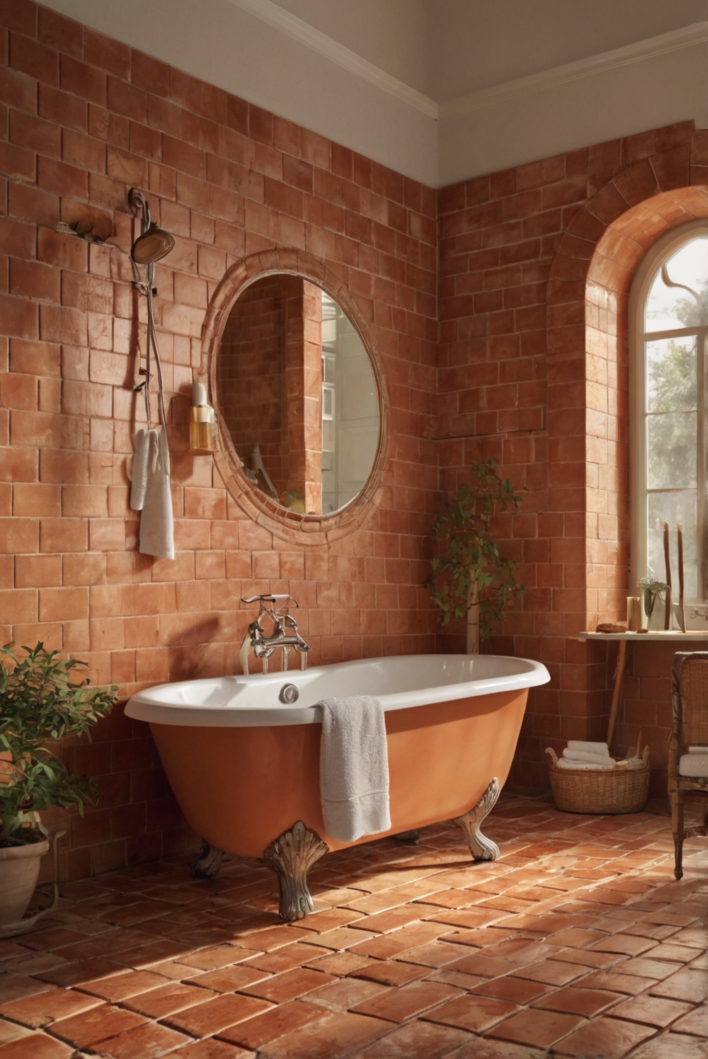 terracotta tiles, bathroom flooring, tile installation, bathroom renovation, bathroom design, natural materials, rustic design home decorating, home interior, home interior design, home decor interior design, space planning, interior design space planning, decorating interiors