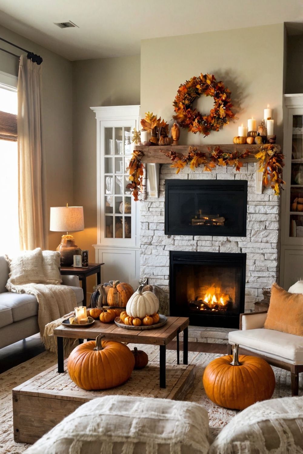 Fall home decor, Seasonal living room ideas, Cozy autumn accents, Rustic fall decorations, Chic fall design