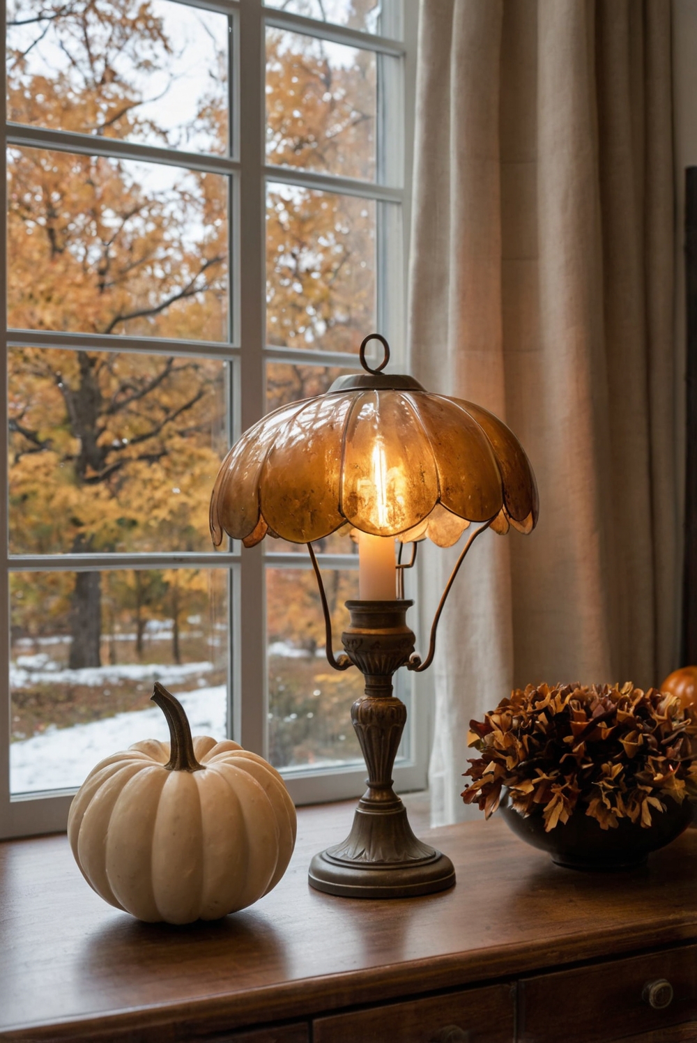 Fall home decor, Fall interior design, Autumn living space, Elegant seasonal decorations, Cozy fall room accents