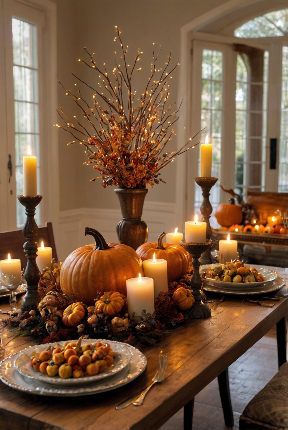 Thanksgiving home decor, festive room decorations, autumn-inspired home decor, harvest-themed room decor, seasonal interior design