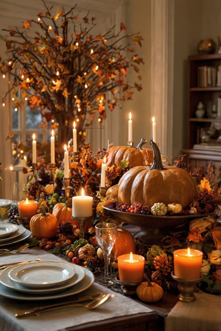 Thanksgiving decor, Dining room makeover, Fall home accents, Stylish holiday decorations, Festive table setting