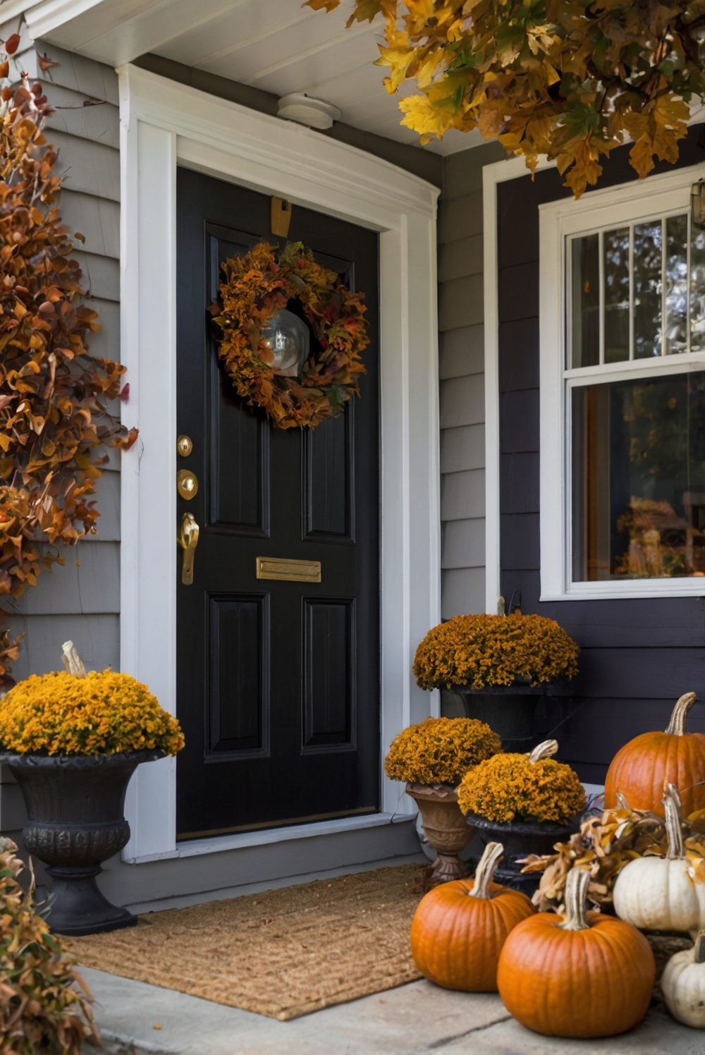 Fall porch decor, Autumn home decorations, Holiday front door decor, Outdoor Thanksgiving decorations, Seasonal porch embellishments