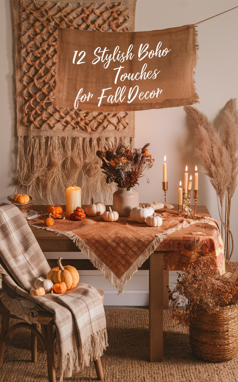 fall home decor, bohemian style decor, autumn interior design, trendy fall decorations, chic boho accents