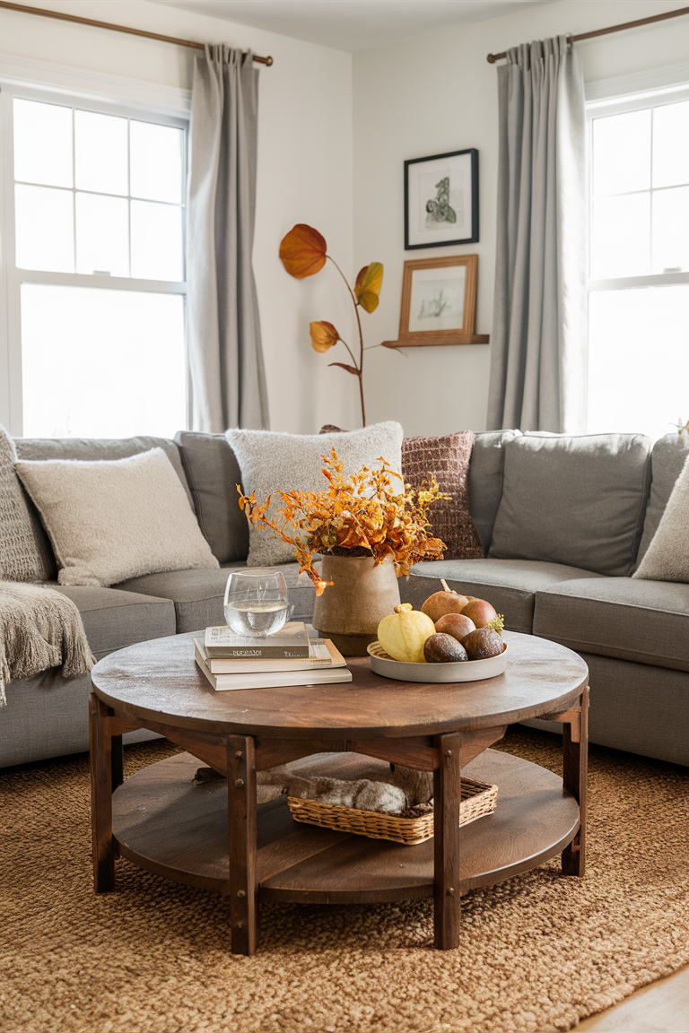 cozy living room decor, fall home accessories, autumn tabletop decor, elegant coffee table styling, rustic chic centerpieces