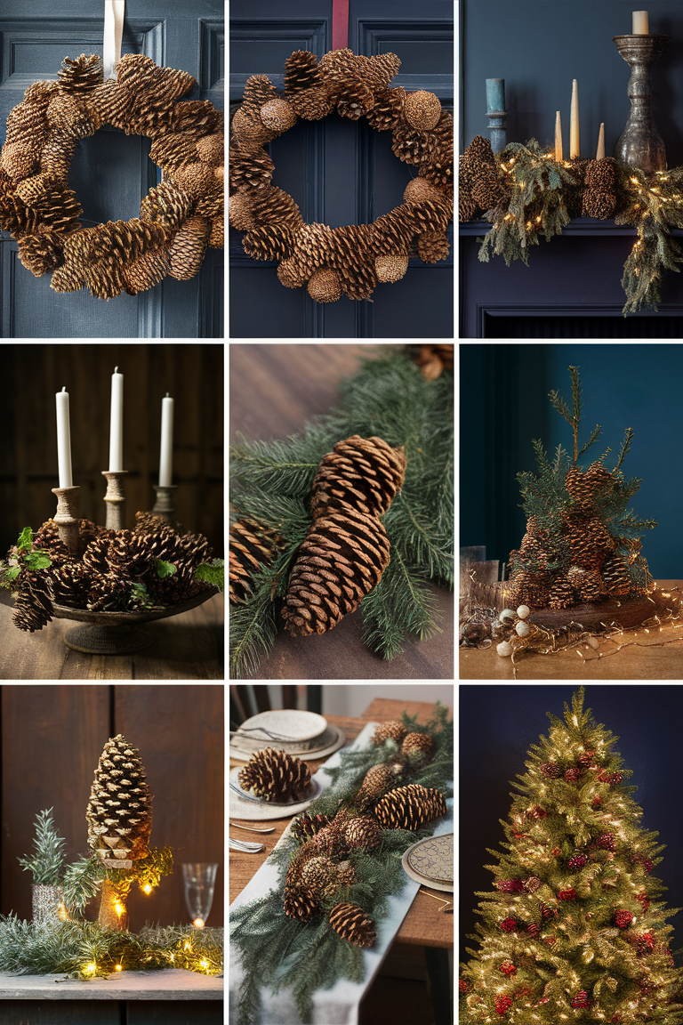 Pinecone wreath, DIY pinecone crafts, Pinecone table centerpiece, Pinecone garland, Pinecone ornament