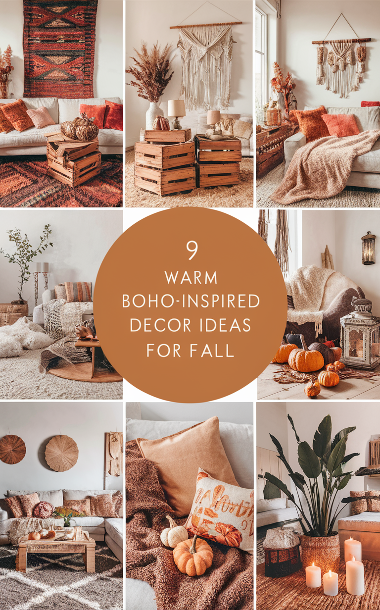 boho home decor, fall bohemian style, cozy boho interior, modern boho design, chic boho elements